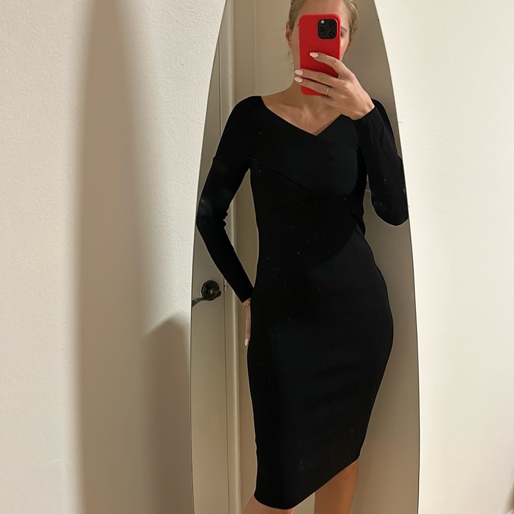 Massimo Dutti Black midi stretchy fabric dress